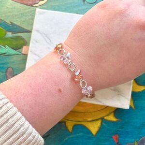 Rose Pink and Blush Glass Butterfly Bracelet + Earrings Set